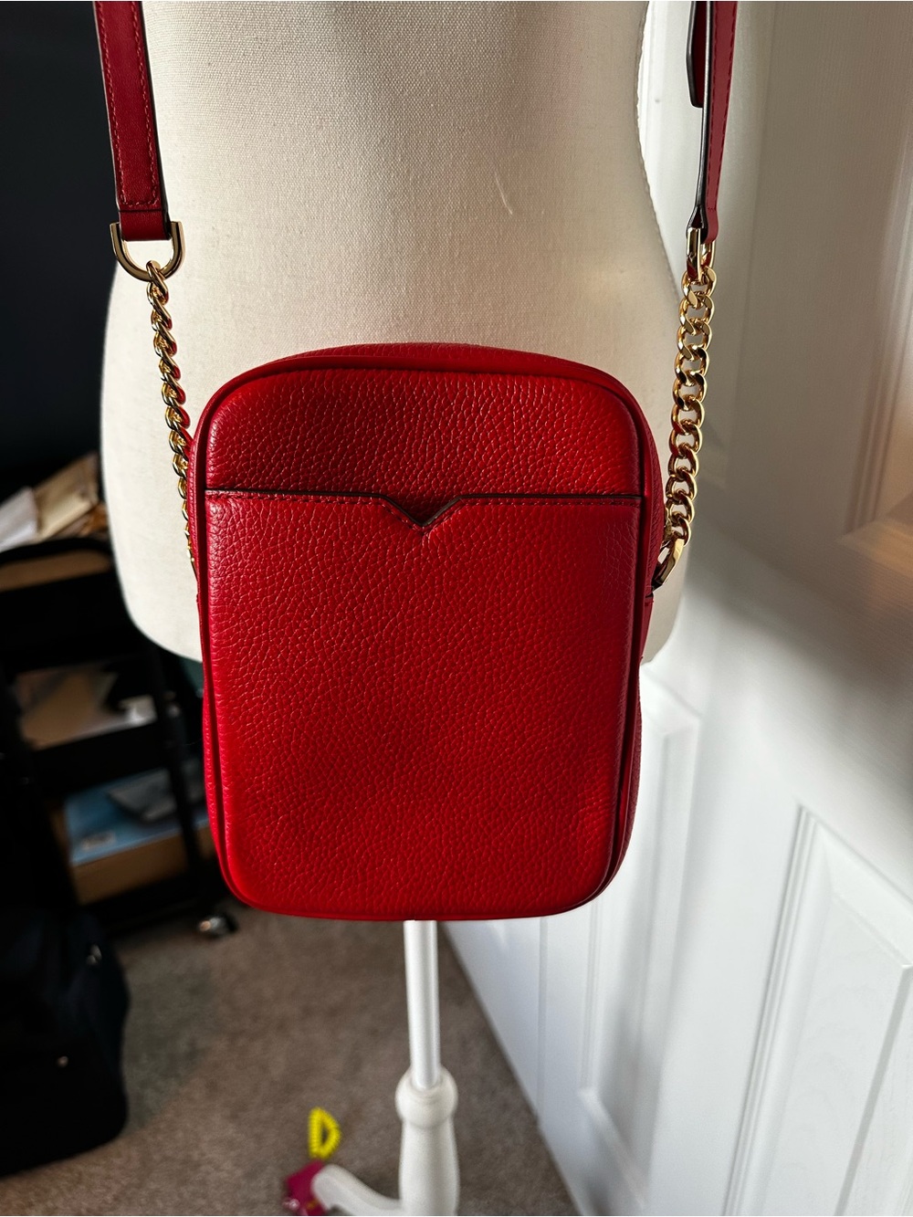 Michael Kors Red Leather Crossbody with Gold Chain Strap